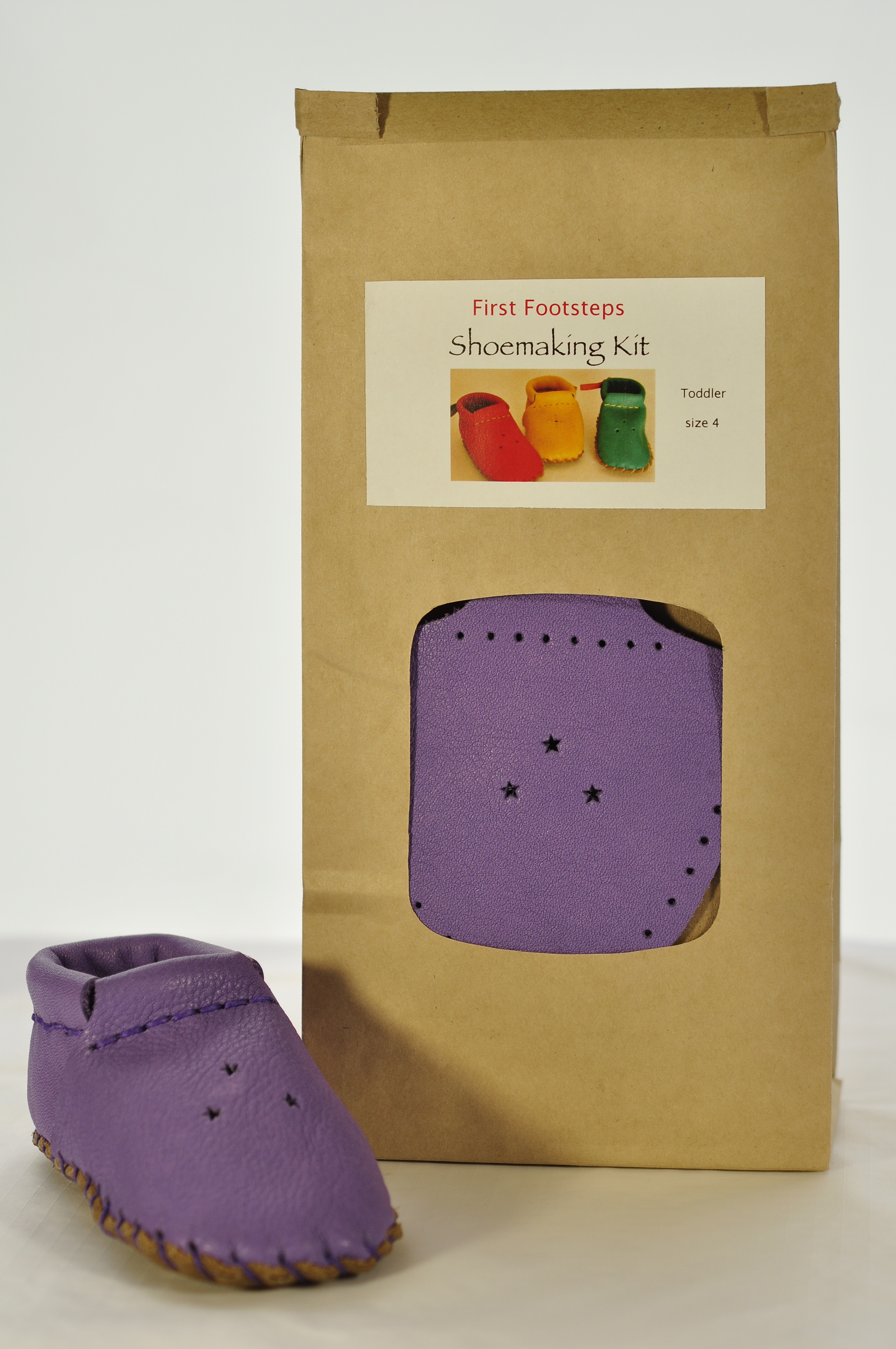 "First Footsteps" kit for making toddler shoes - lavender vegetable-tanned leather