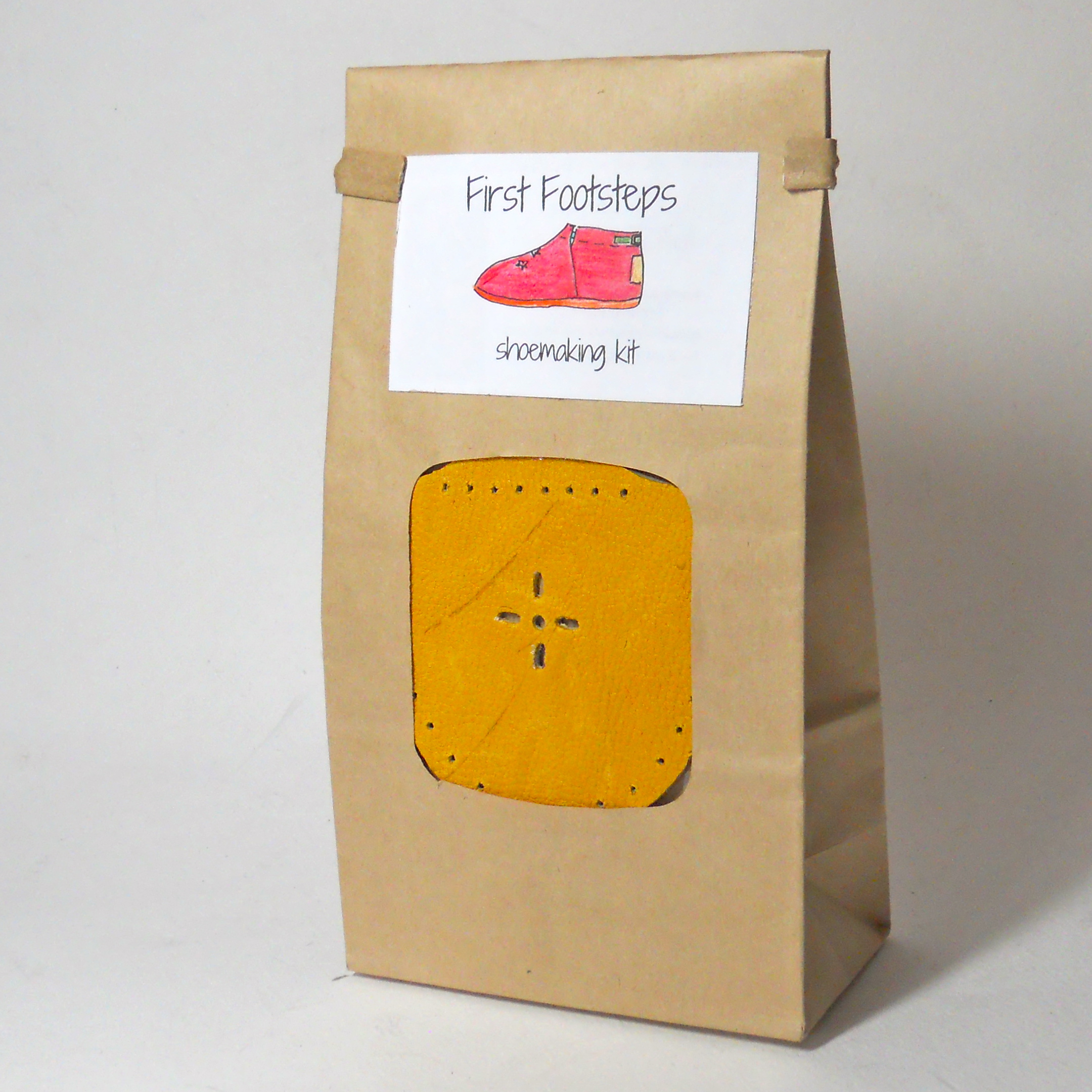 "First Footsteps" kit for making toddler shoes - in bright golden natural elk leather-