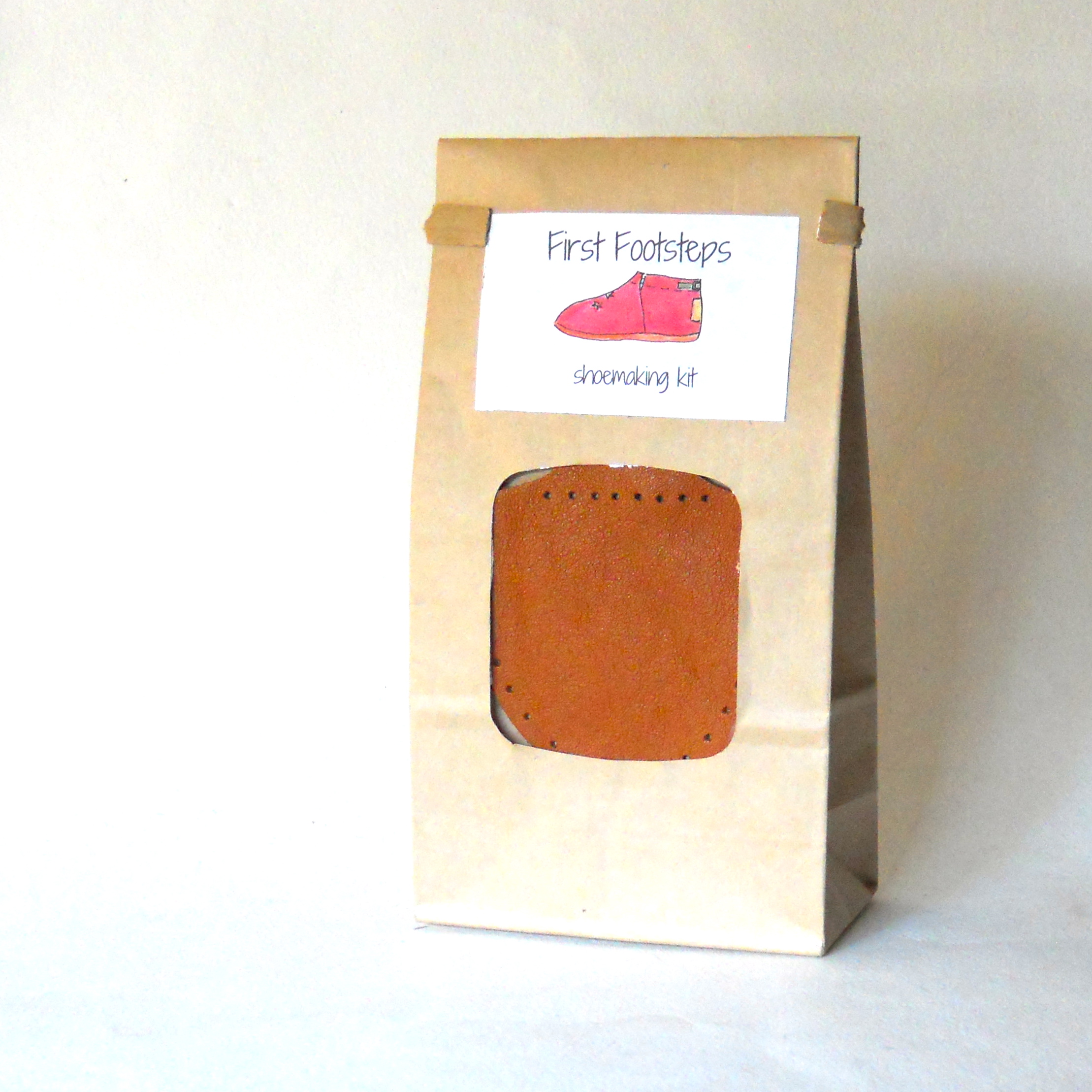 "First Footsteps" kit for making toddler shoes - pumpkin vegetable-tanned leather